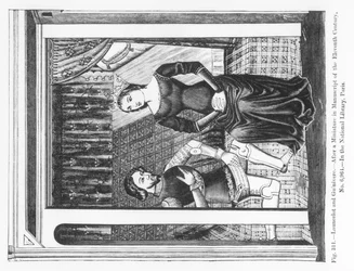 Lancelot y Ginebra, de un manuscrito que contiene la Leyenda Artúrica, ilustración de 